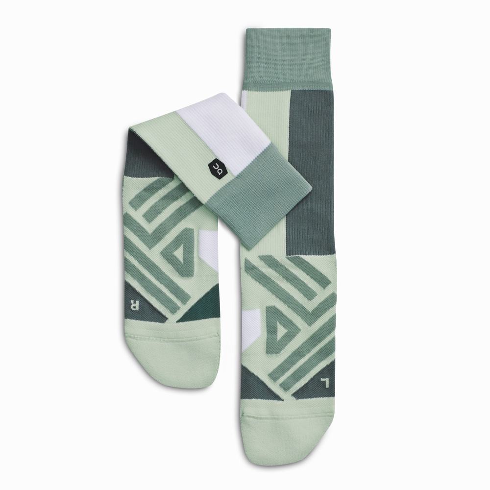 Men's On High Running Socks Green / White | USA-2160498