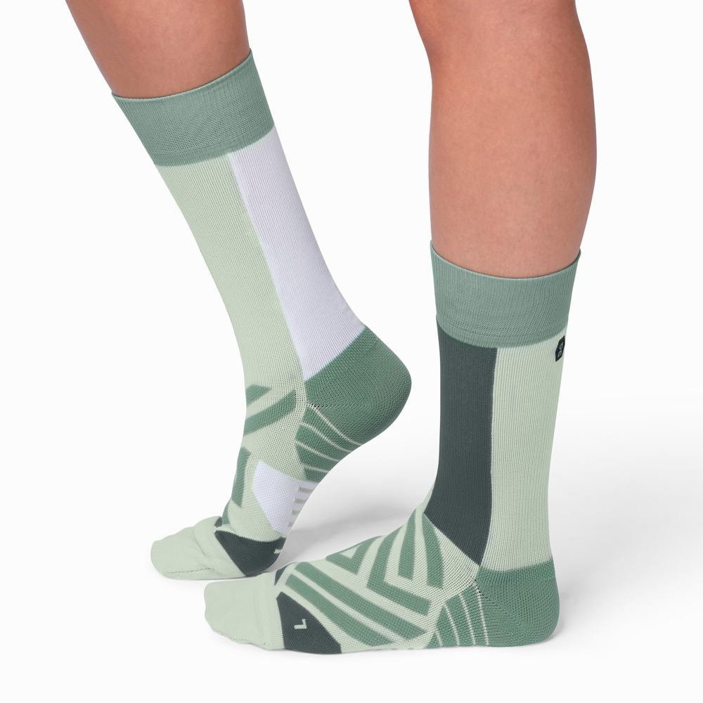 Men\'s On High Running Socks Green / White | USA-2160498