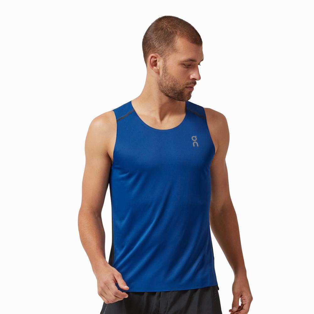 Men\'s On Performance Tanks Indigo / Black | USA-1425087