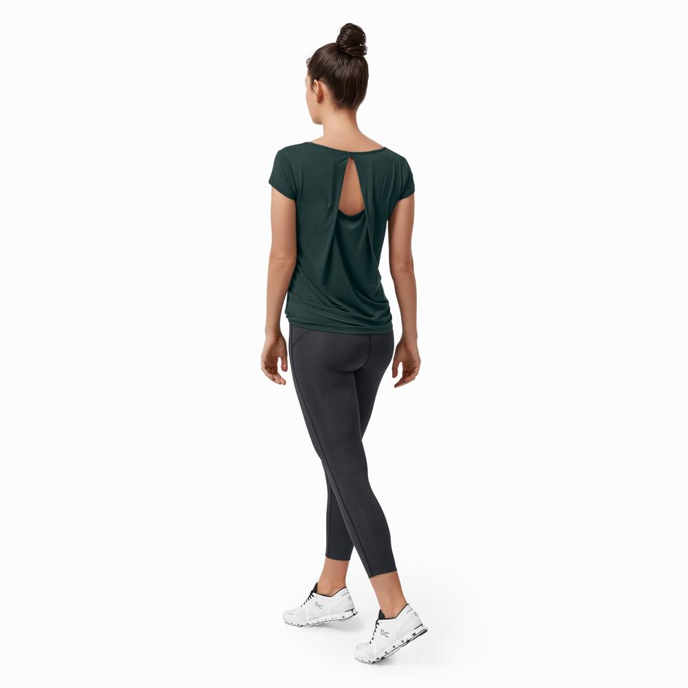 Women's On Active T Shirts Dark Green | USA-0235798