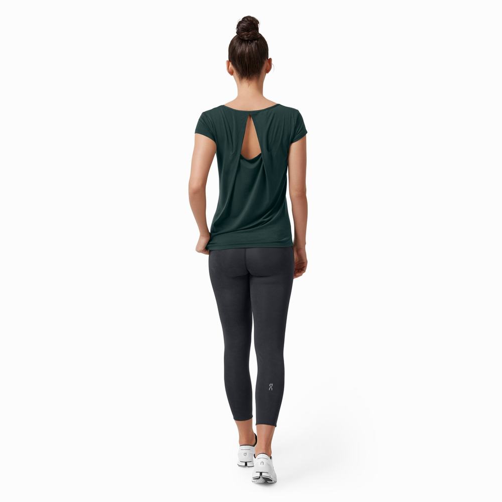 Women's On Active T Shirts Dark Green | USA-0235798