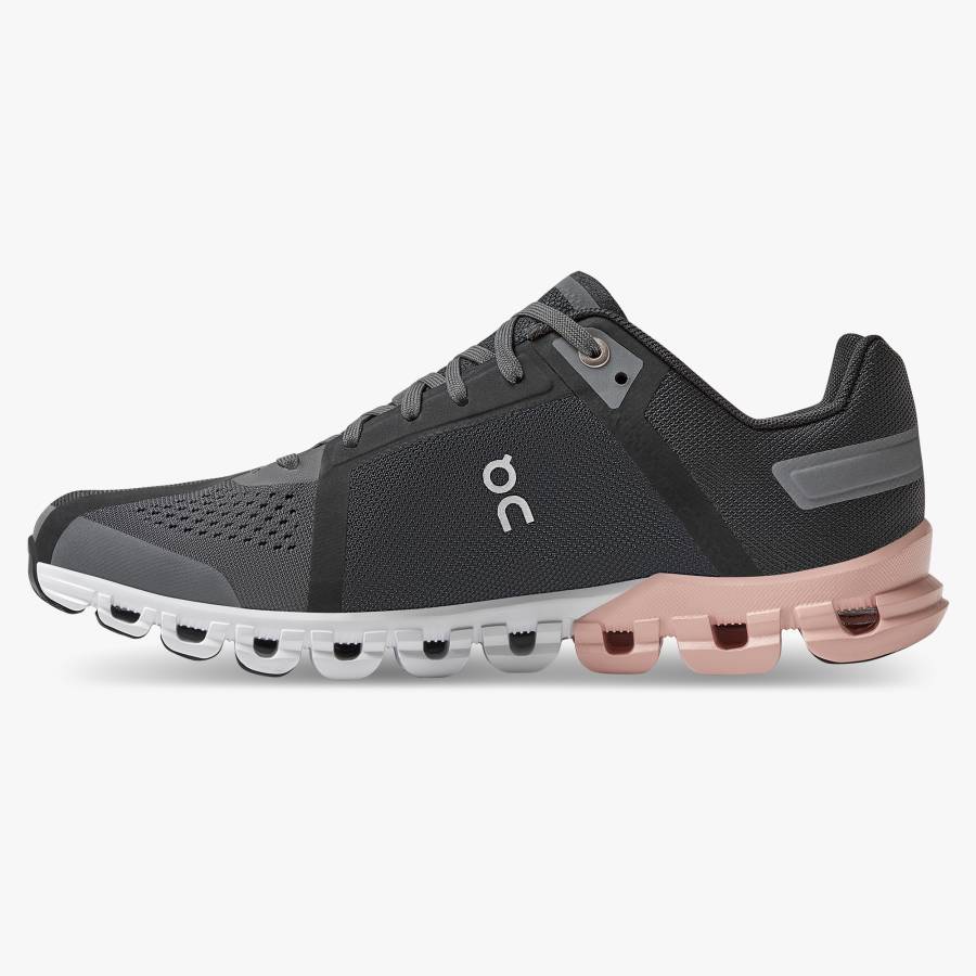 Women's On Cloudflow Wide Road Running Shoes Black / Rose | USA-5178342