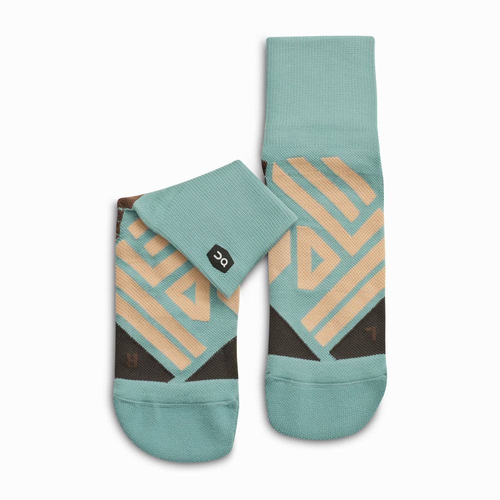 Women's On Mid Running Socks Green / Brown Rose | USA-7649283