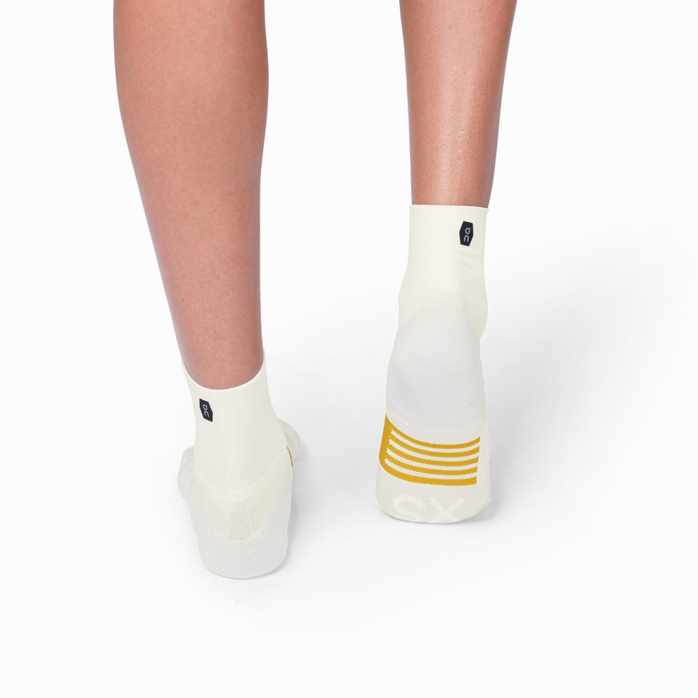 Women's On Mid Running Socks White | USA-2301467