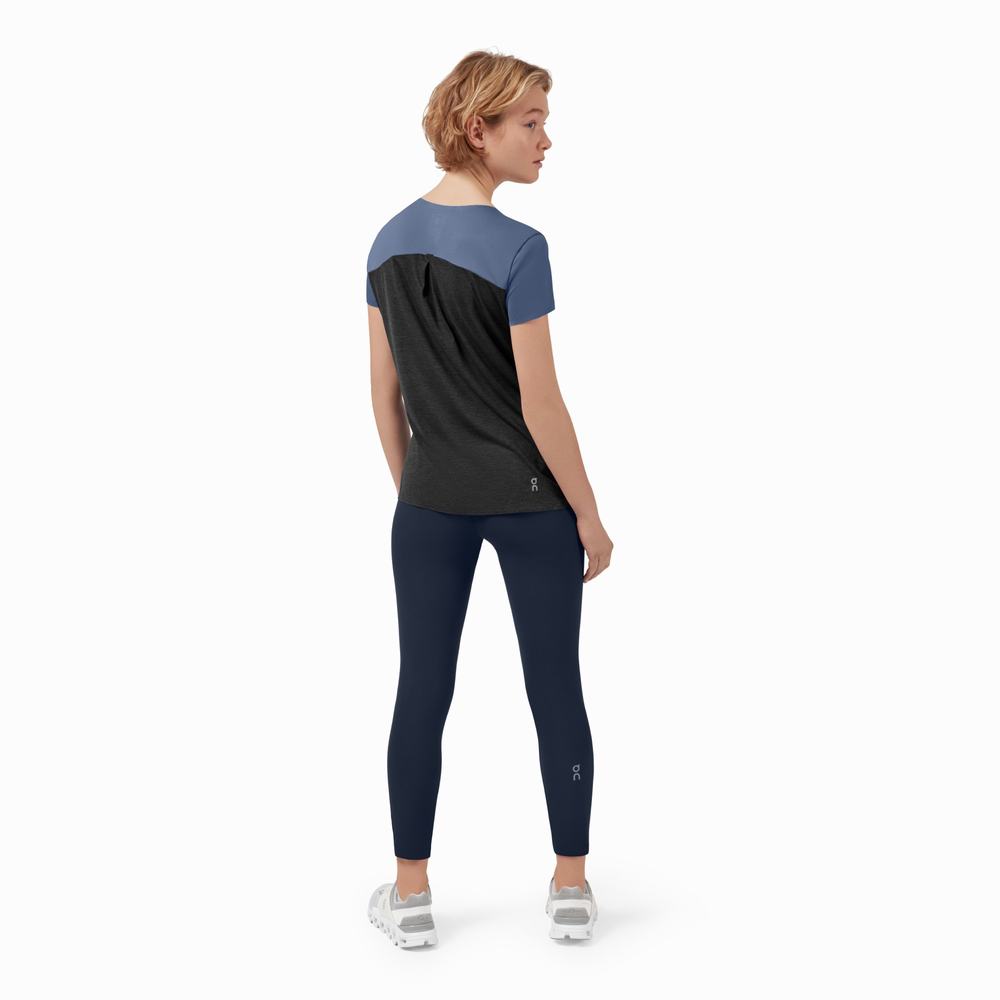 Women's On Performance Long T Shirts Blue / Black | USA-6014957