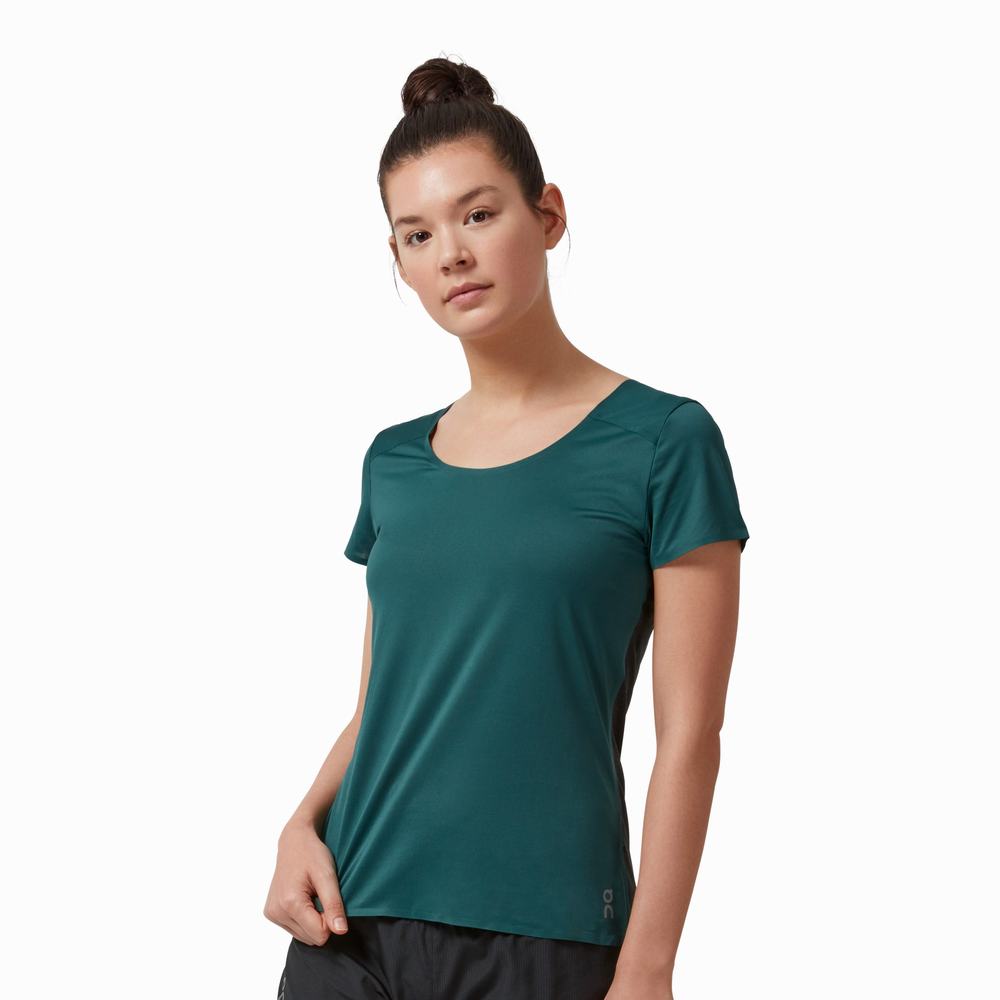 Women\'s On Performance Long T Shirts Green / Black | USA-8419603