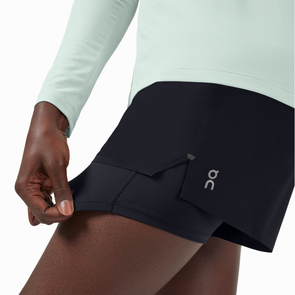 Women's On Performance Running Shorts Black | USA-9564102