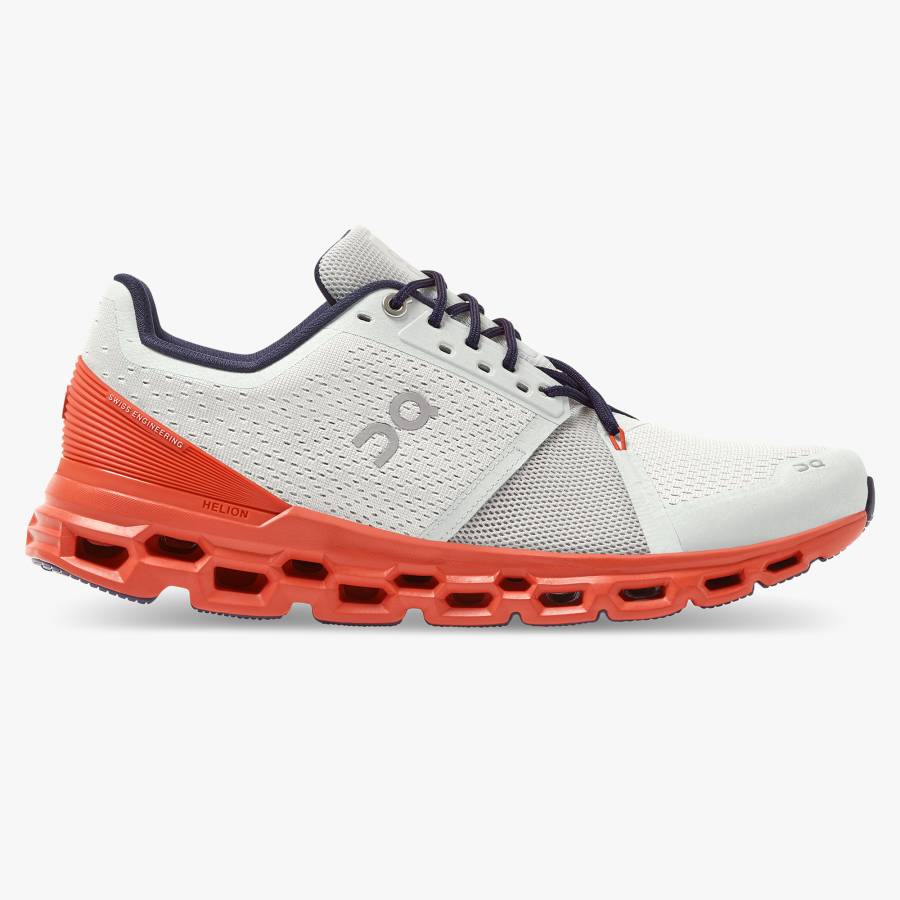 Men's On Cloudstratus 1 Road Running Shoes White / Orange | USA-0465312