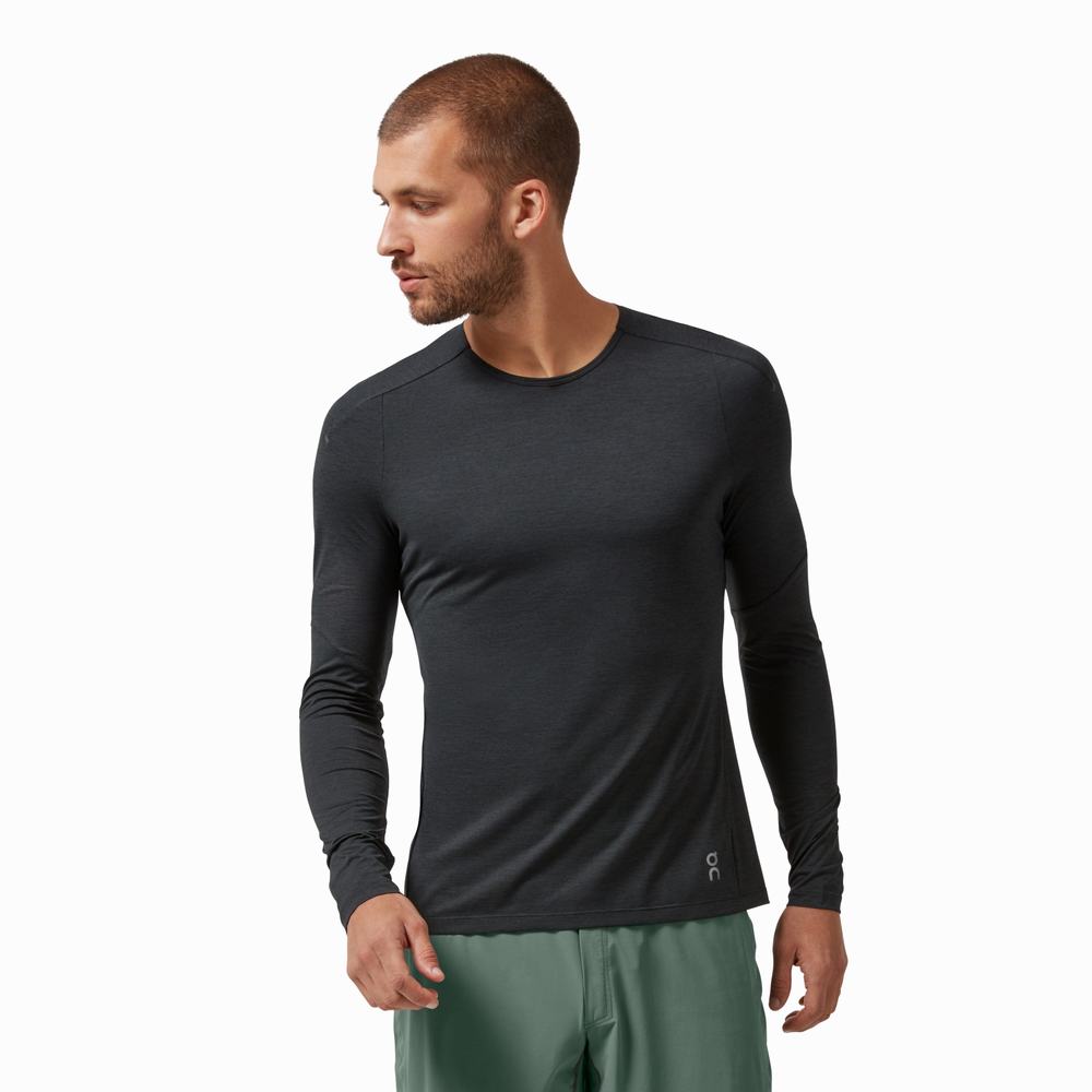 Men's On Performance Long T Shirts Black | USA-8401695