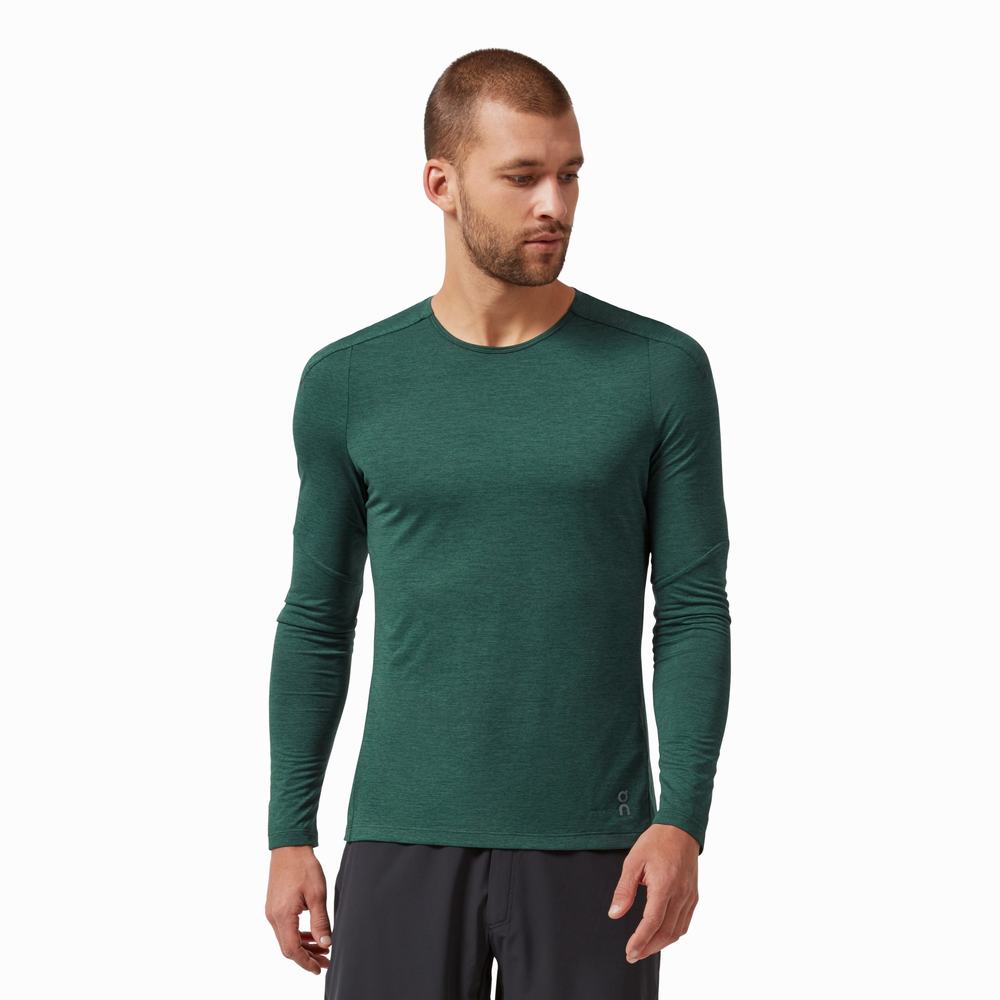 Men's On Performance Long T Shirts Green | USA-2376819