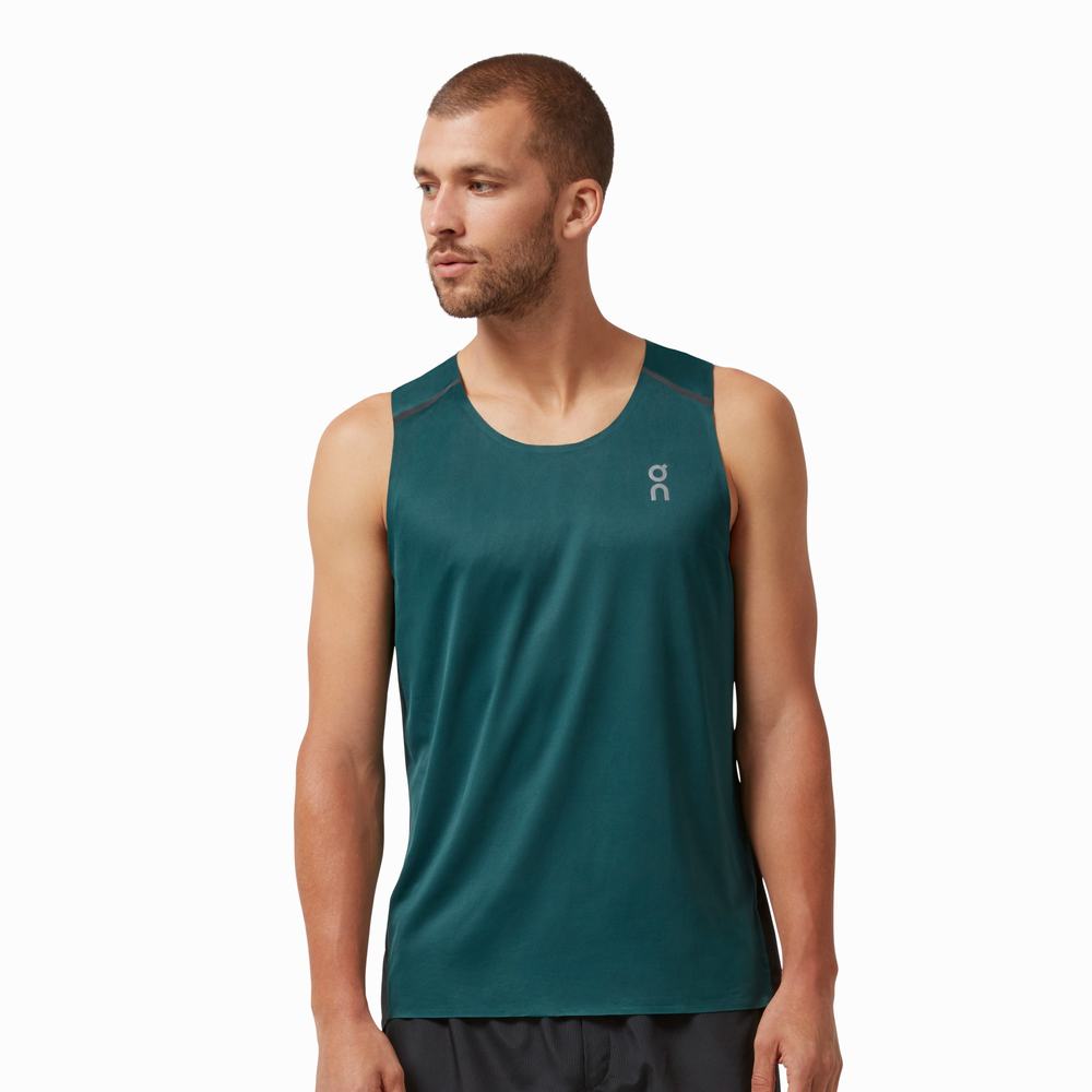 Men's On Performance Tanks Green / Black | USA-9125867