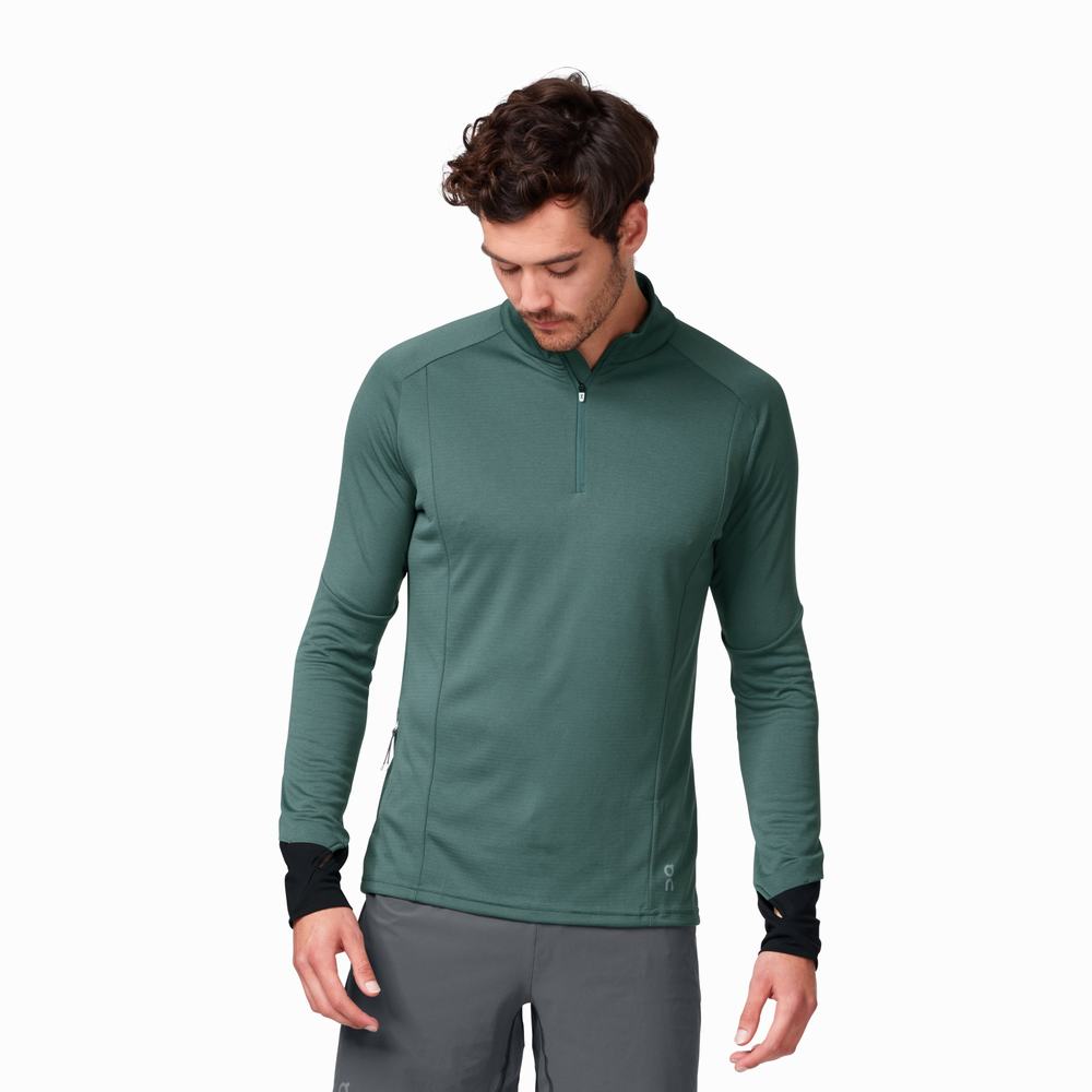 Men's On Weather Running Shirts Olive | USA-5642379