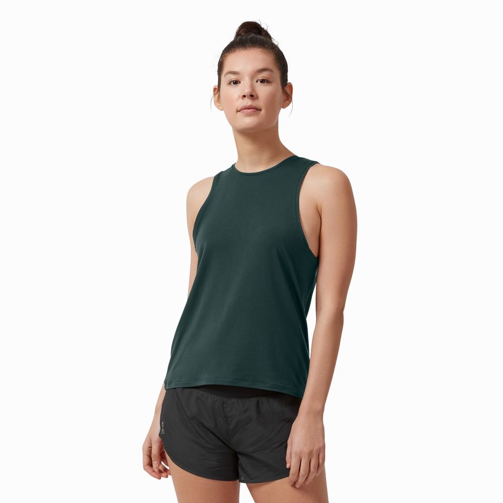 Women's On Active Tanks Dark Green | USA-1392084