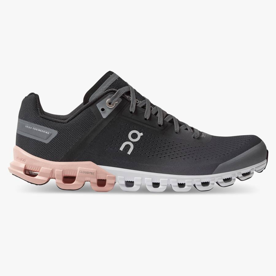 Women's On Cloudflow 3 Road Running Shoes Black / Rose | USA-8647039