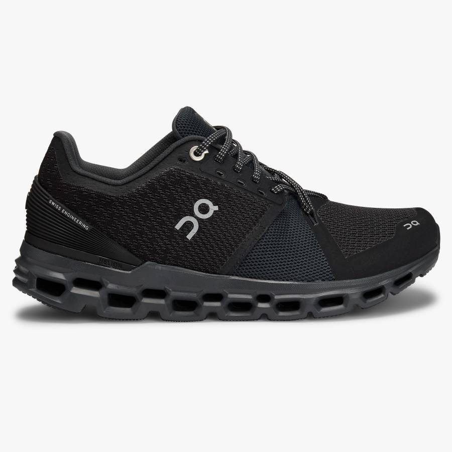 Women's On Cloudstratus 1 Road Running Shoes Black / Grey | USA-0524863