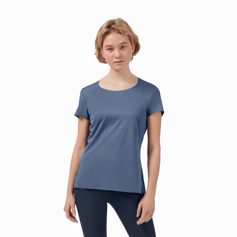 Women's On Performance Long T Shirts Blue / Black | USA-6014957