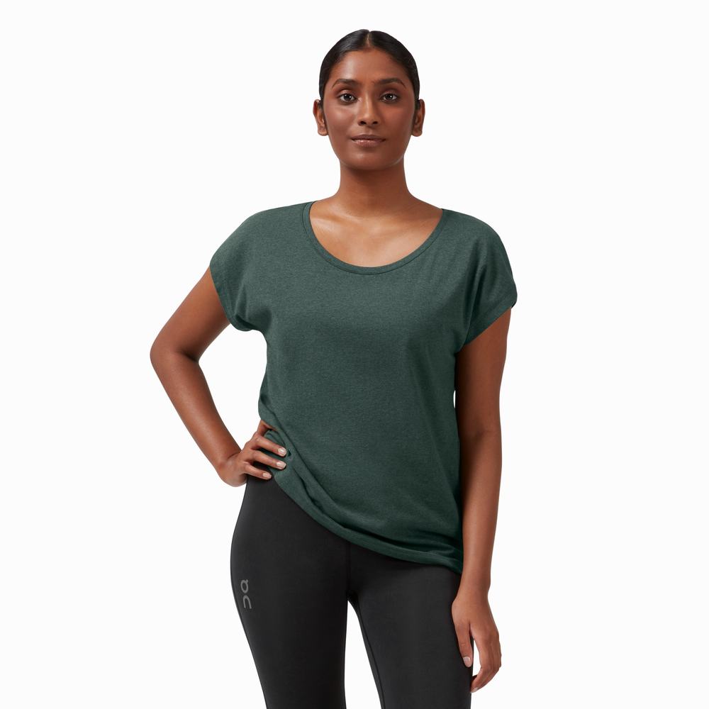 Women's On Performance T Shirts Dark Green | USA-7648923