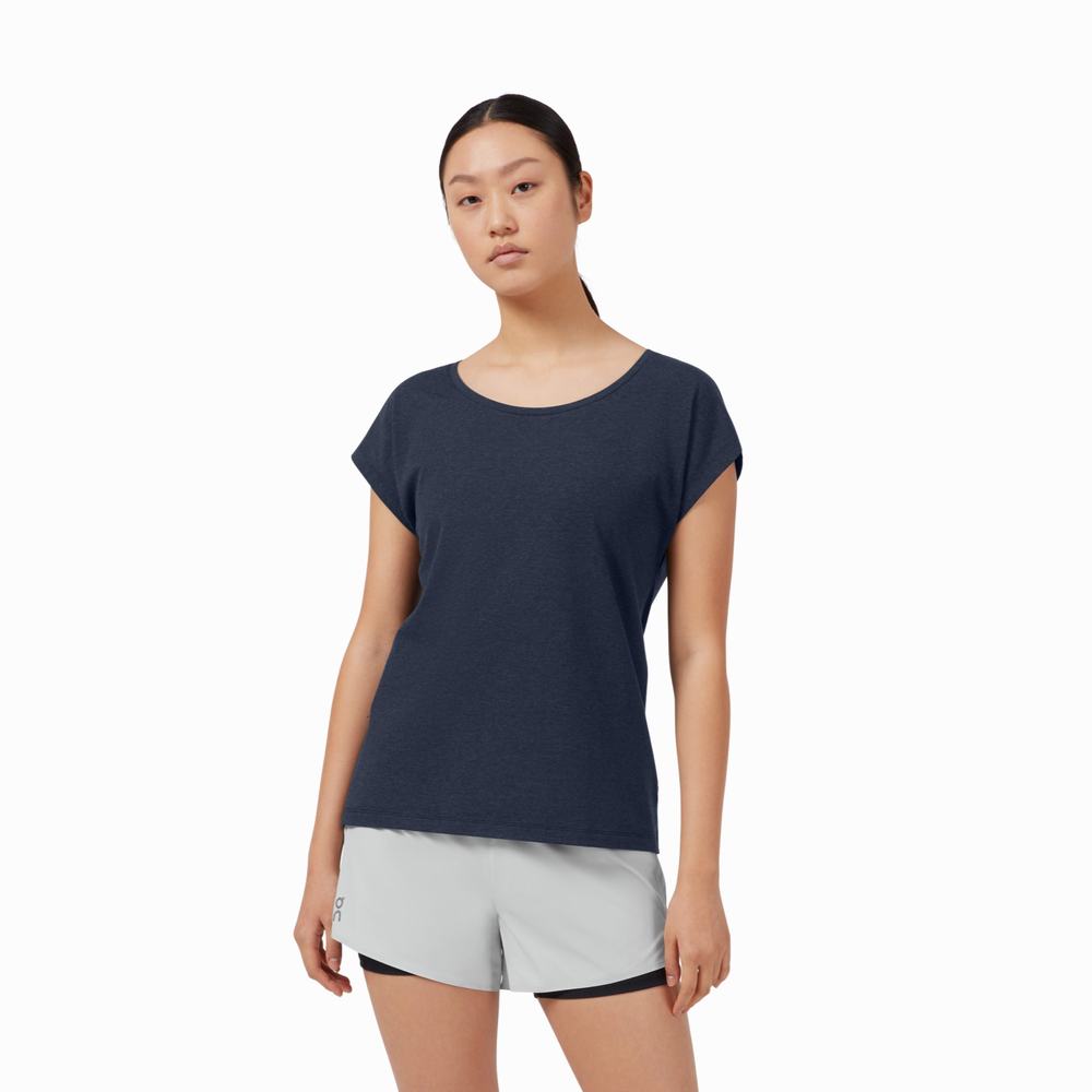 Women's On Performance T Shirts Navy | USA-4821905